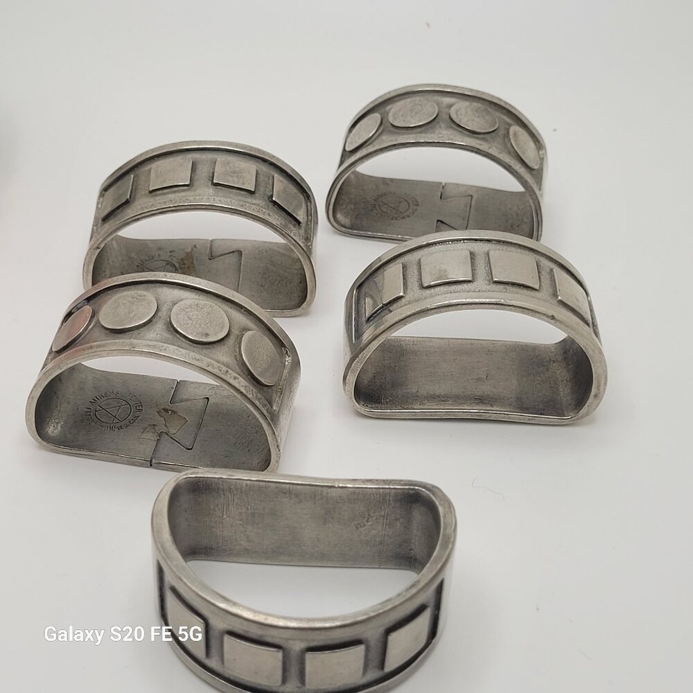 Vintage Aitkens Pewter Napkin Rings Geometric Tableware Set of Four 4